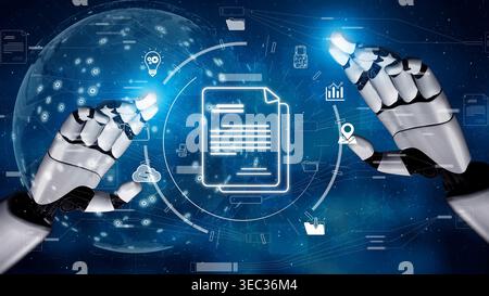 AI organizing document system, streamlining file access, automating document flow, and managing secure digital content through intelligent file Stock Photo