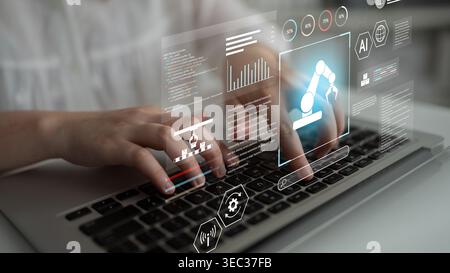 Robotic process automation enhances industrial efficiency through AI integration, intelligent control, and data-driven automation, improving workflow Stock Photo