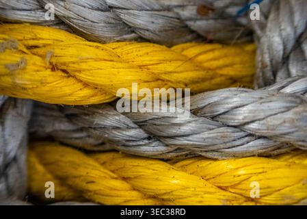 Closeup of yellow and grey plastic rope Stock Photo