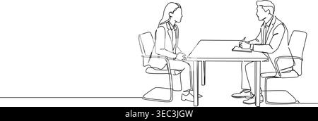 continuous line drawing of man and woman in interview situation, line art vector illustration Stock Vector