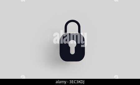 A 3D lock icon on a white background for data protection, password setting, access blocking, account security, and access control topics Stock Photo
