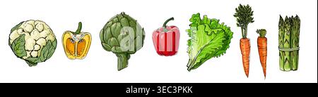 Hand Drawn line Vegetables Sketch Style Vector Set Stock Vector