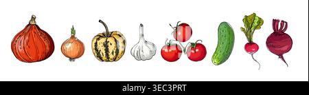 Hand Drawn line Vegetables Sketch Style Vector Set Stock Vector