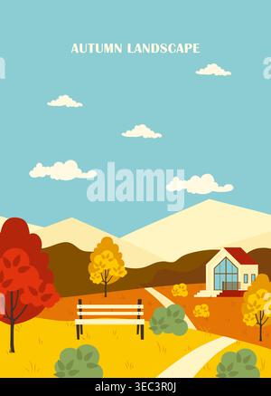 Autumn landscape scene. Vector illustration Stock Vector