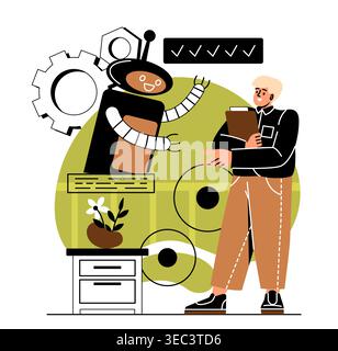 Robot and worker interaction. Vector illustration Stock Vector
