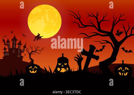 Halloween night scene. Vector illustration Stock Vector