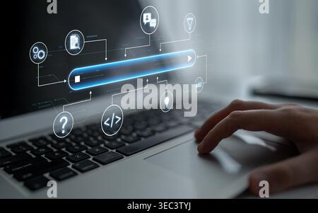 Generative search system powered by AI with data, process, intelligence, and automation in a seamless concept flow. Corpus Stock Photo