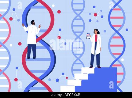 Scientists with DNA strands. Vector illustration Stock Vector