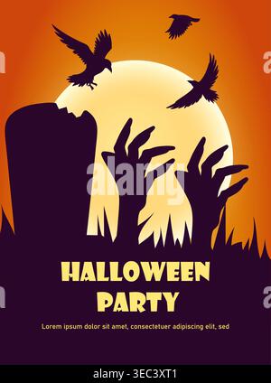 Halloween graveyard scene. Vector illustration Stock Vector