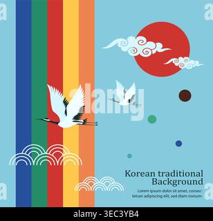Korean traditional cranes art. Vector illustration Stock Vector