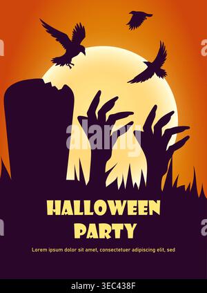 Halloween graveyard scene. Vector illustration Stock Vector