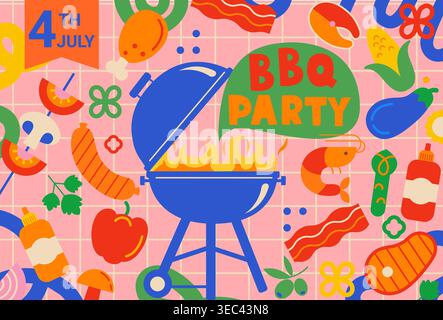 BBQ flyer. Invitation for barbecue weekend event. Summer design template for barbeque menu, poster, banner, announcement. Grilled delicious after cooking outdoor. Vector illustration. Stock Vector