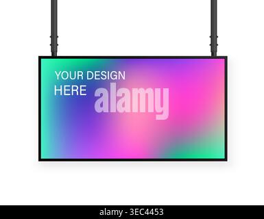 Hanging digital advertising screen mockup displaying a colorful gradient background Stock Vector