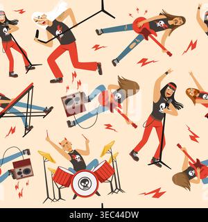 Rock band. musician seamless pattern template with characters of rock band Stock Vector
