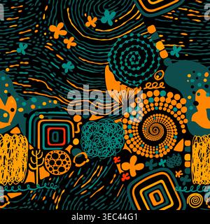 Seamless abstract cheerful graphic background. Hand drawn. Not AI, minimalist vector illustration. Stock Vector