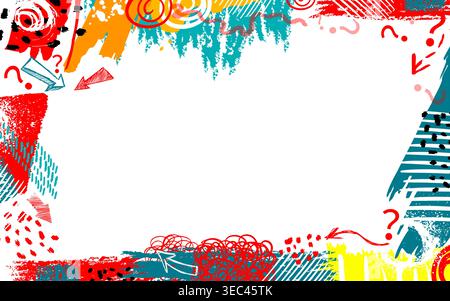 colored abstract frame of blots. Hand drawn. Not AI, vector illustration. Stock Vector