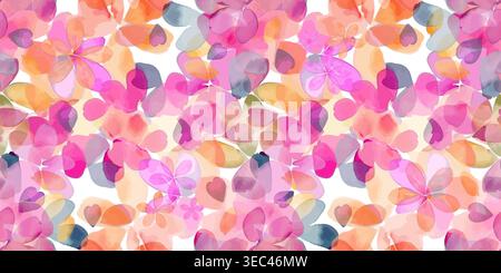 Seamless background with simple flowers and paint strokes. Hand drawn. Not AI, vector illustration. Stock Vector