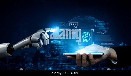 AI chatbot system analyzing user interactions and automating real-time responses, combining data-driven insights with intelligent communication Stock Photo
