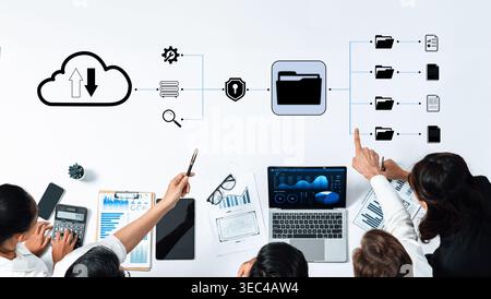 Modern Technology Concepts with Cloud Computing, Data Security, and Data Management in a Professional Work Environment Quark. Stock Photo