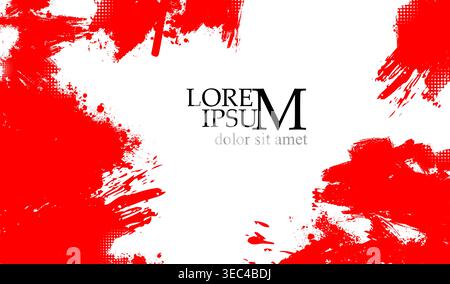 Monochrome red background with paint strokes. Hand drawn. Not AI, vector illustration. Stock Vector
