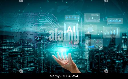 AI data analysis enhances business insights, drives performance, and strengthens strategy with advanced data visualization and predictive analysis Stock Photo