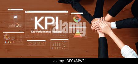 Team Collaboration on Key Performance Indicators with Digital Dashboard Analytics and Business Metrics Visualization in Modern Office Setting Sigmoid Stock Photo