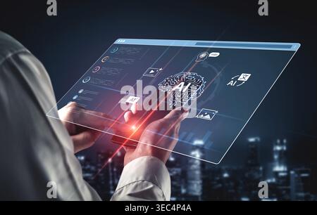 A generative AI dashboard for creating diverse multimedia content. The platform's digital brain can generate images, video, speech, and text, as well Stock Photo
