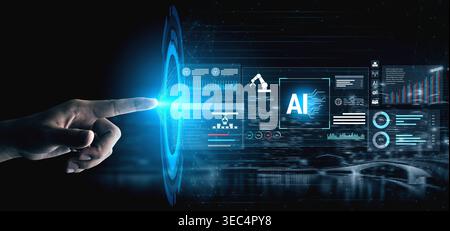 Artificial intelligence improves industrial automation, optimizing data analytics, precision robotics, and smart factory operations to enhance Stock Photo
