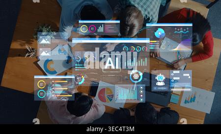 AI business intelligence interface featuring real-time AI data visualization, predictive AI model graphs, and automated report tools driven by AI Stock Photo