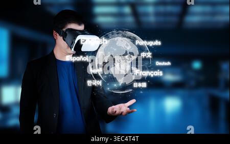Explore the concept of virtual reality as a tool for enhancing language learning and translation, powered by cutting-edge generative AI and artificial Stock Photo