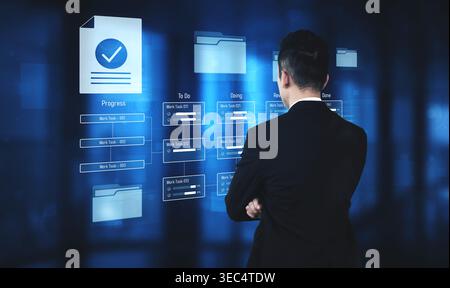 Task management workflow dashboard visualizing to-do lists, ongoing tasks, review status, and completed items to support productivity and project Stock Photo