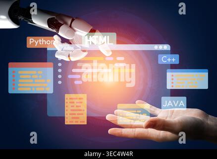 AI artificial intelligence assists software development through smart coding tools, virtual assistant debugging, and intelligent automation in digital Stock Photo