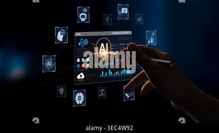 A user interface for a generative AI platform. This technology uses machine learning to create new digital content, automate tasks, and provide Stock Photo