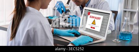 Cyber security software show alert of cyber attack for protection brisk. Danger from virus, phishing and cyber fraud. Stock Photo