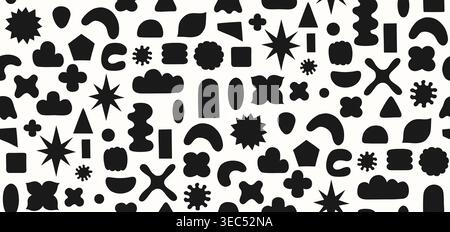 Geometric shape abstract modern silhouette seamless pattern. Abstract playful liquid organic forms modern geometry style boundless background. Diverse wavy different shape figures backdrop template Stock Vector