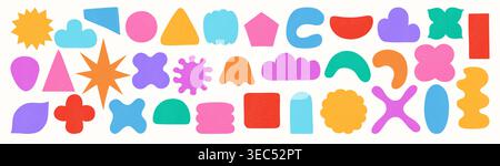 Geometric shape abstract modern organic set. Abstract playful liquid forms modern geometry cartoon style. Diverse wavy different shape figures grungy design groovy stickers Y2K organic badges vector Stock Vector