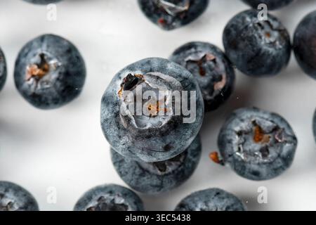 Blueberries on a white background floating in spac, close-up shot, perfect for healthy food and fruit backgrounds Stock Photo