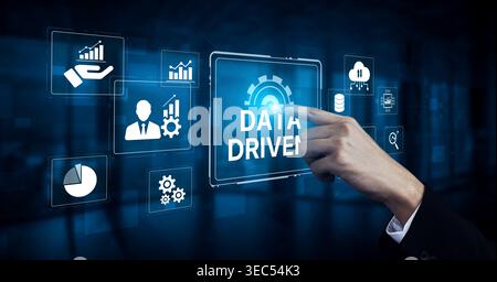 Data-driven decision-making empowers business through analytics, datum collection, and AI systems. Data driven tools support cloud data processing and Stock Photo