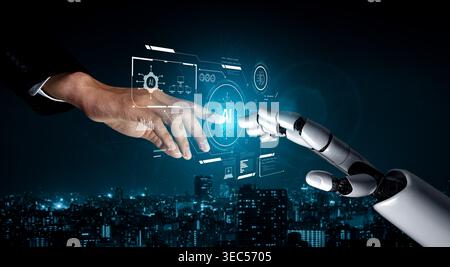AI system interacting with artificial intelligence interface, processing data, executing algorithms, and enhancing automation with advanced artificial Stock Photo