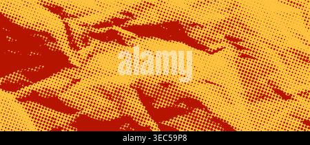 Orange yellow halftone crumpled paper background. Dotted creased paper page wallpaper. Rough comic wrinkled texture. Cartoon pop art crumpled surface overlay. Aged grunge damaged page sheet. Vector Stock Vector