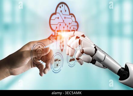 AI artificial intelligence optimizes cloud infrastructure with virtual assistants and intelligent automation, improving scalability, security, and Stock Photo