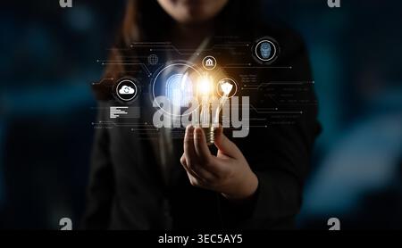 Biometric identity system using fingerprint and facial recognition to secure cloud access, protect sensitive data, and authenticate users in digital Stock Photo