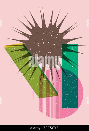 Colorful geometric shapes. Object in trendy riso graph design. Geometry elements abstract risograph print texture style. Stock Vector