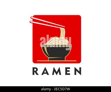 Asian ramen noodles bowl icon or symbol Stock Vector