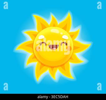 Cartoon happy sun mascot character, smile on face Stock Vector