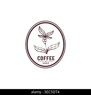 Coffee branch bean icon with text and leaves Stock Vector