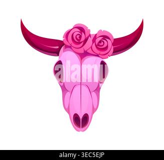 Cowgirl disco girly cowboy pink longhorn skull Stock Vector