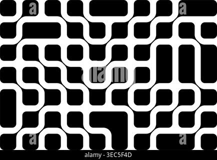 Connected black square shapes with round corners. Linked fluid quadrangular drops isolated on white background. Connected neurons, nano molecules or biological cells. Vector graphic illustration. Stock Vector