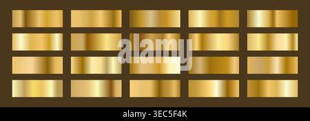 Gold and copper gradients. Metallic Foil Palette or swatch degrade. Discover premium and shiny Vector backgrounds. Luxury set borders and frames Stock Vector