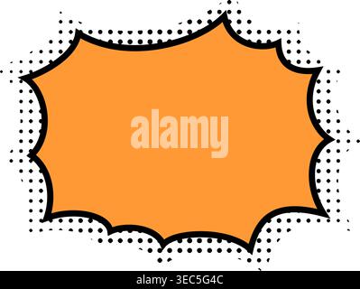 Empty orange speech bubble with dotted halftone shadow in manga style. Comic dialogue label. Textbox, message cloud, idea bubble, emphasis balloon template for anime book. Vector illustration. Stock Vector